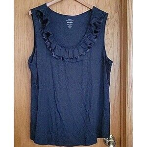 Old Navy Tank Ruffle Neck Top XXL Solid Strech Comfort Casual Dark Navy Blue